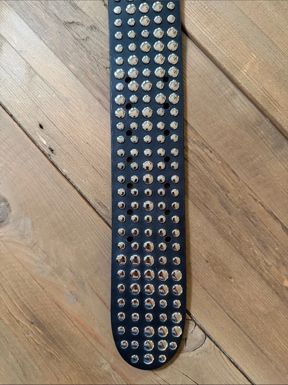 Tory Burch Black Leather Studded Belt with Silver Hardware